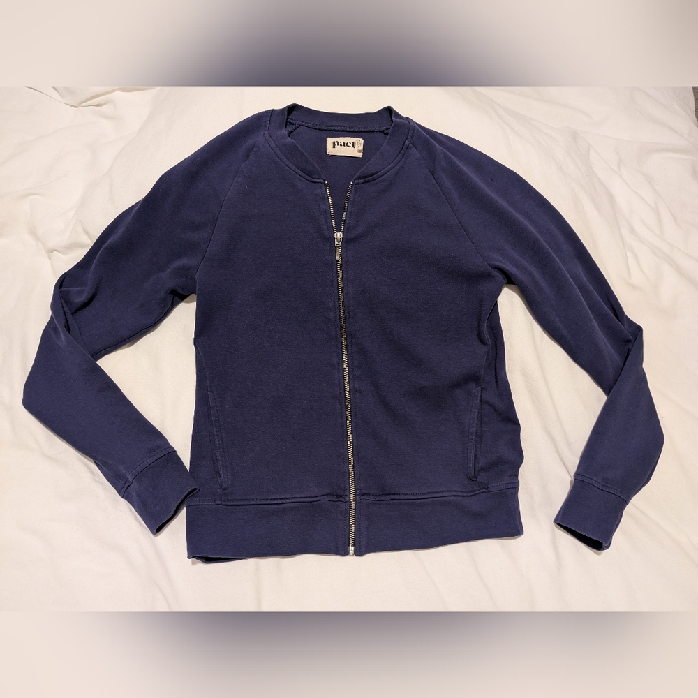 Pact Women's Full Zip Up Blue Sweater Cardigan Jacket Zipper Organic Cotton S